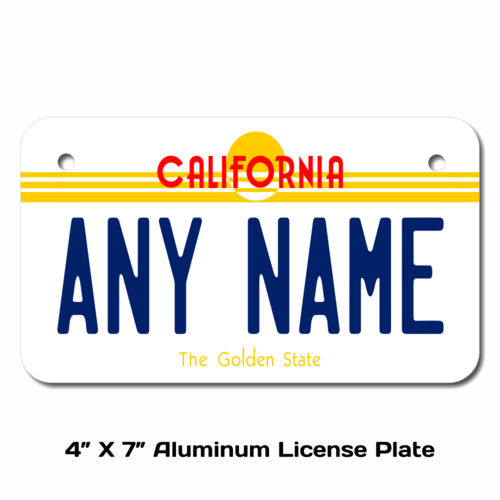 Personalized California 4 X 7 License Plate