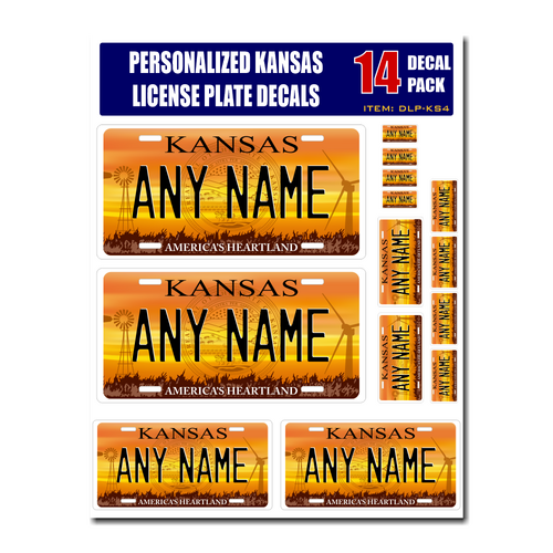 Personalized Kansas License Plate Decals - Stickers Version 1