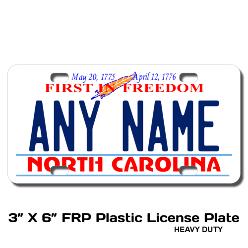 Personalized North Carolina 3 X 6 Plastic License Plate 