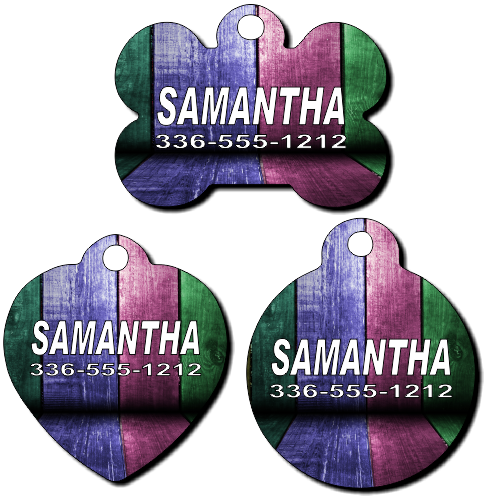 Personalized Painted Wood Background Pet Tag for Dogs and Cats