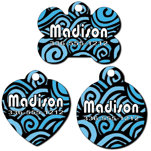 Personalized Blue Swirls Background Pet Tag for Dogs and Cats