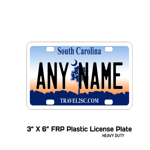 Personalized South Carolina 3 X 6 Plastic License Plate 