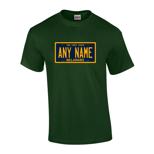 Personalized Delaware License Plate T-shirt Adult and Youth Sizes Version 1