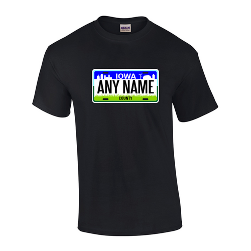 Personalized Iowa License Plate T-shirt Adult and Youth Sizes Version 2