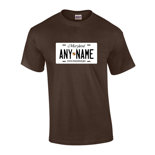 Personalized Maryland License Plate T-shirt Adult and Youth Sizes Version 1