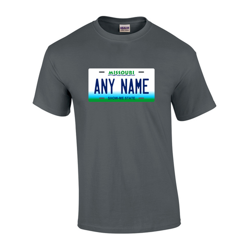 Personalized Missouri License Plate T-shirt Adult and Youth Sizes Version 1