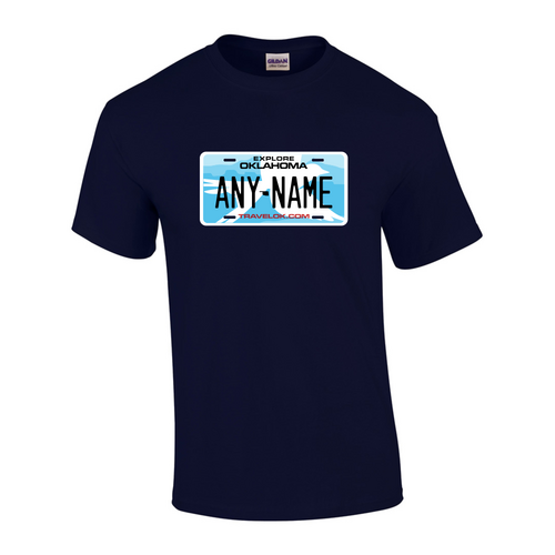 Personalized Oklahoma License Plate T-shirt Adult and Youth Sizes Version 3
