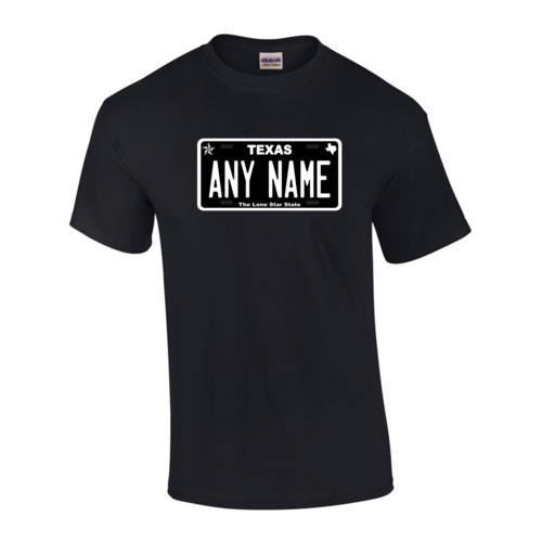 Personalized Texas License Plate T-shirt Adult and Youth Sizes Version 5