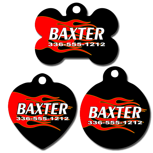 Personalized Red and Yellow Flame Background Pet Tag for Dogs and Cats