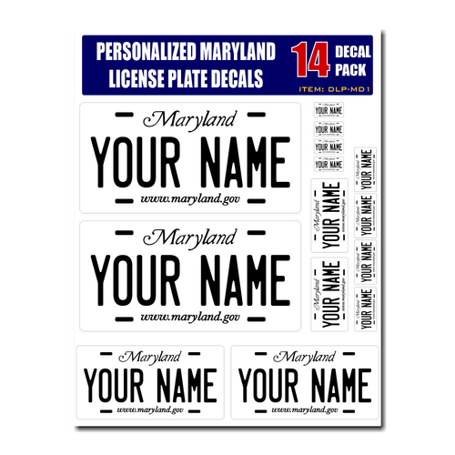 Personalized Maryland License Plate Decals - Stickers Version 1